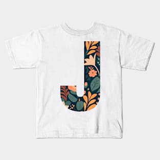 Whimsical Floral Letter J Kids T-Shirt